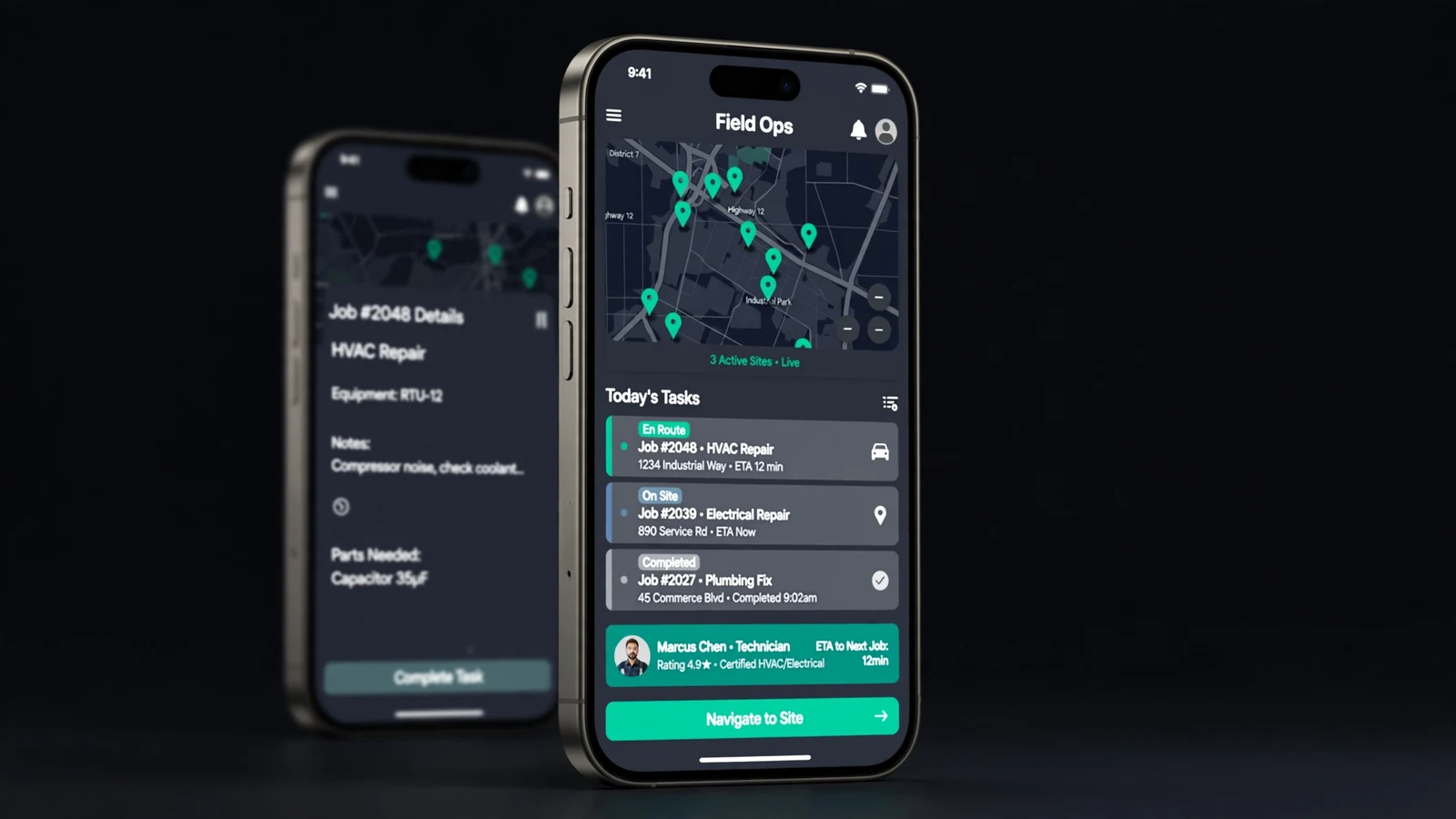 Abstract concept visual for React Native Field Ops Mobile App (no real client UI)