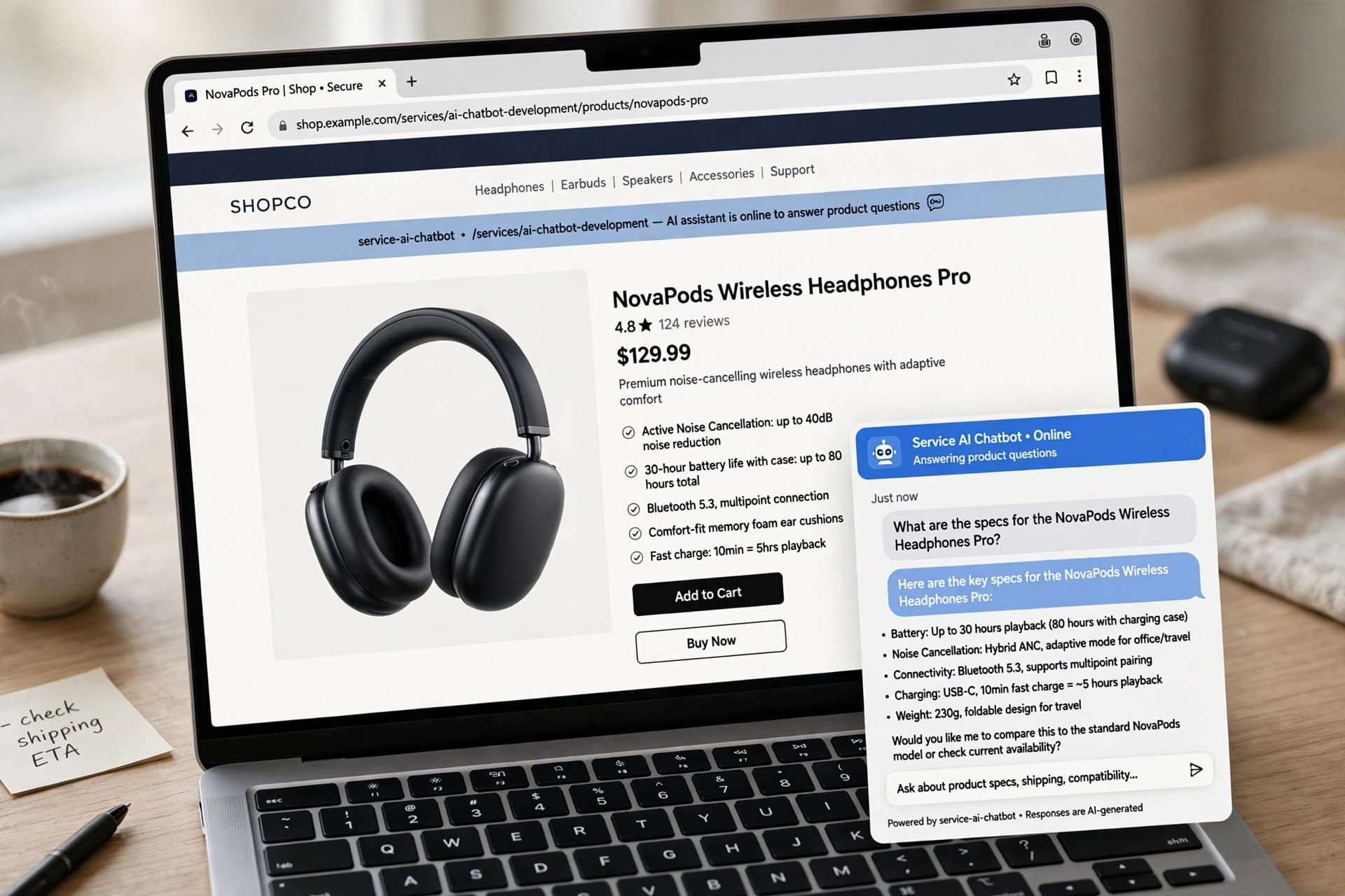 AI chatbot helping shoppers with product questions on a live storefront